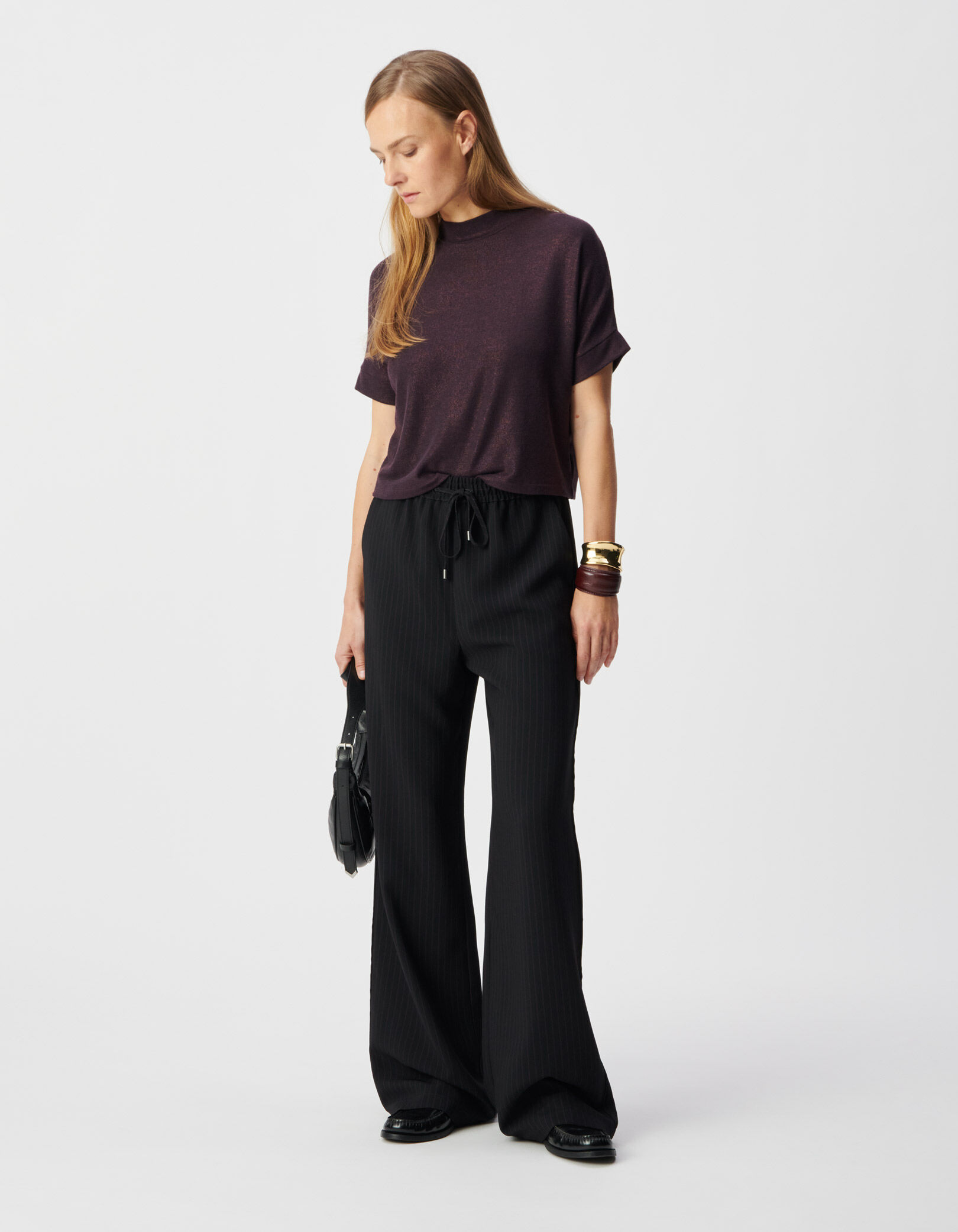 Tee-shirt manches courtes bordeaux pailleté Femme