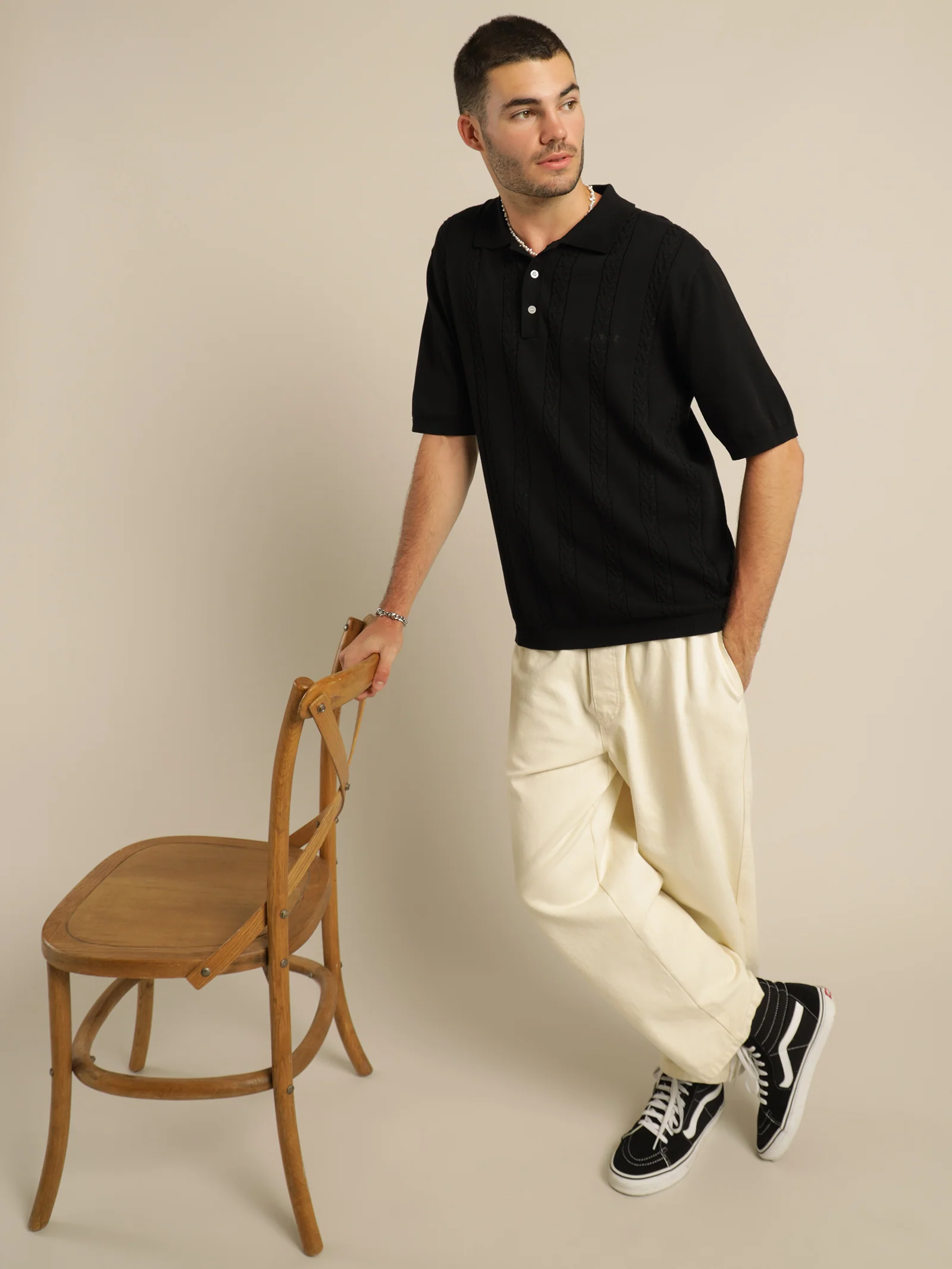 Cable Knit Short Sleeve Polo