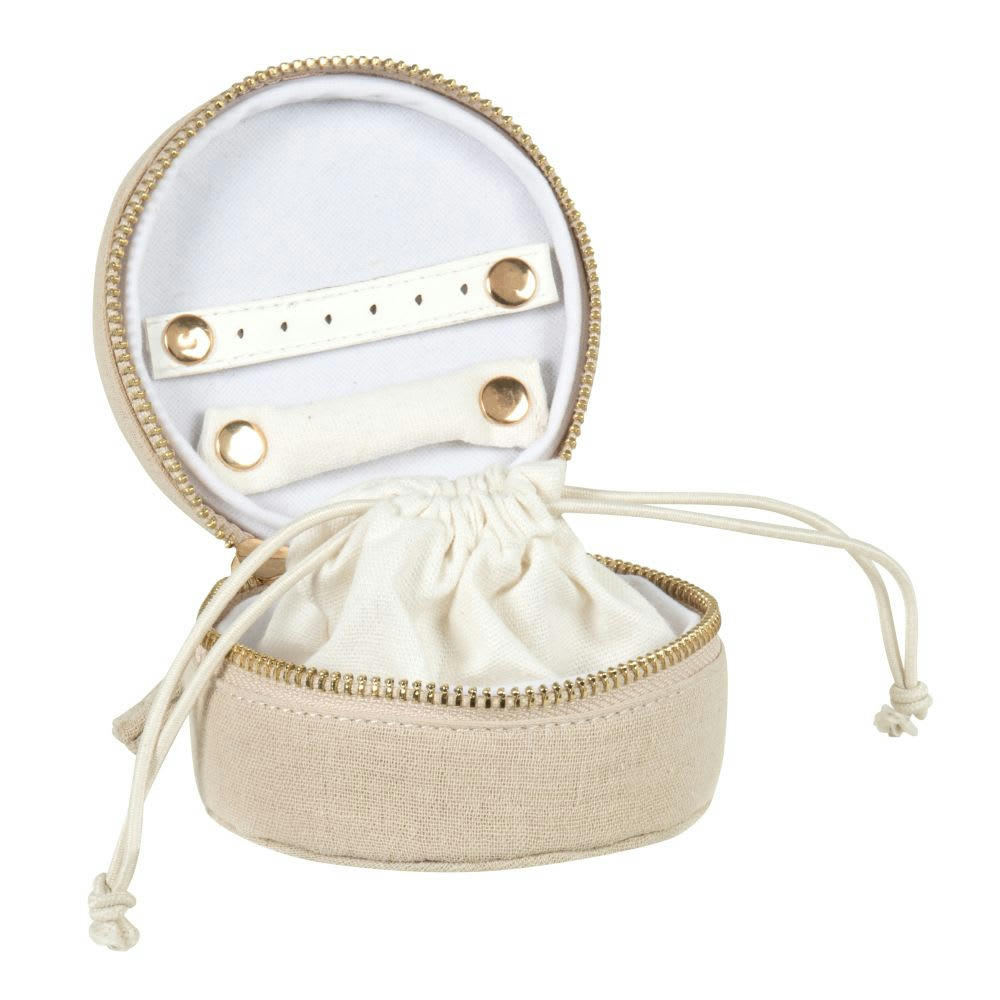 - Boîte à bijoux de voyage gris clair, écrue et dorée