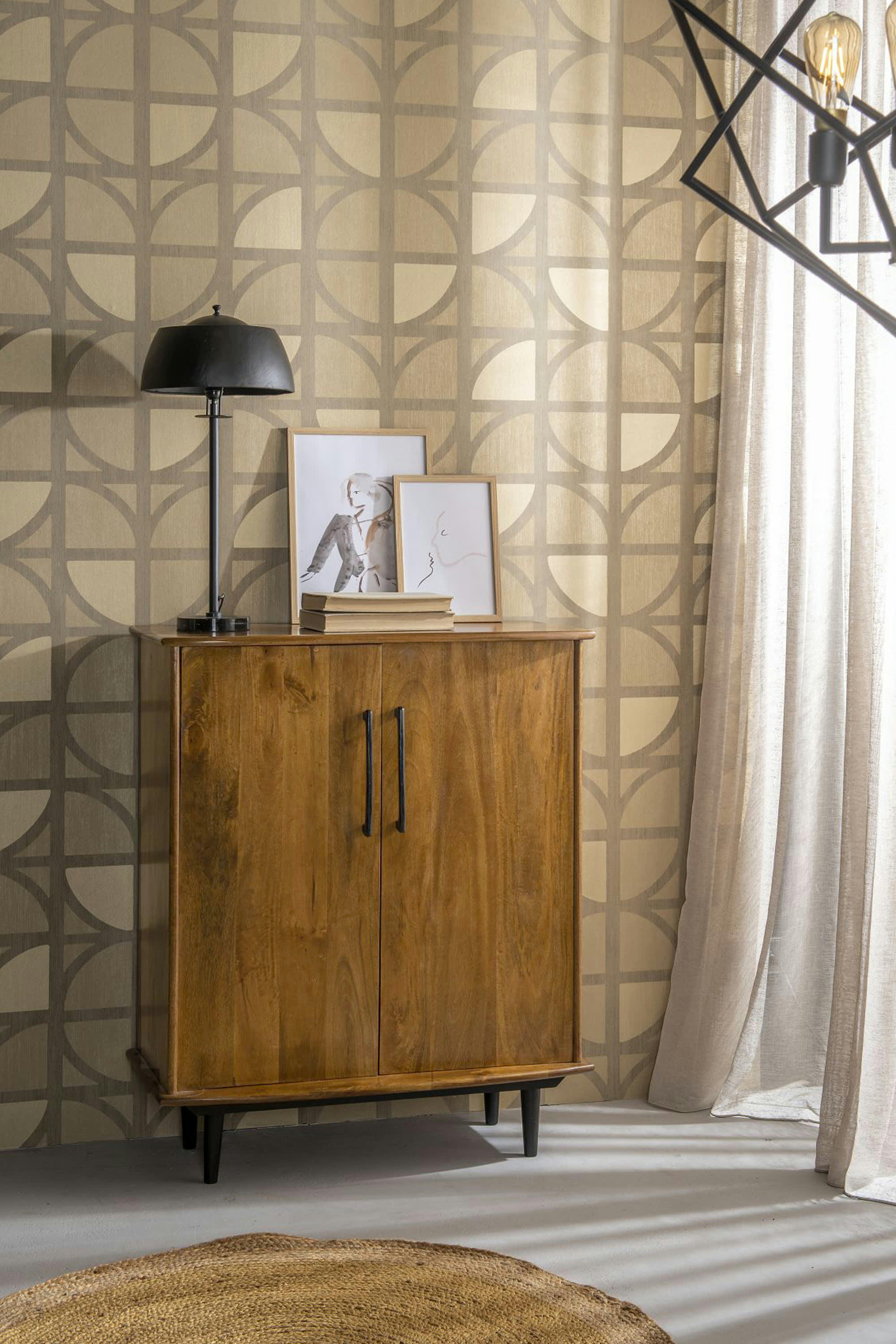 GEDEON - GEDEON-Buffet Haut Vintage 2 portes en bois de Manguier massif