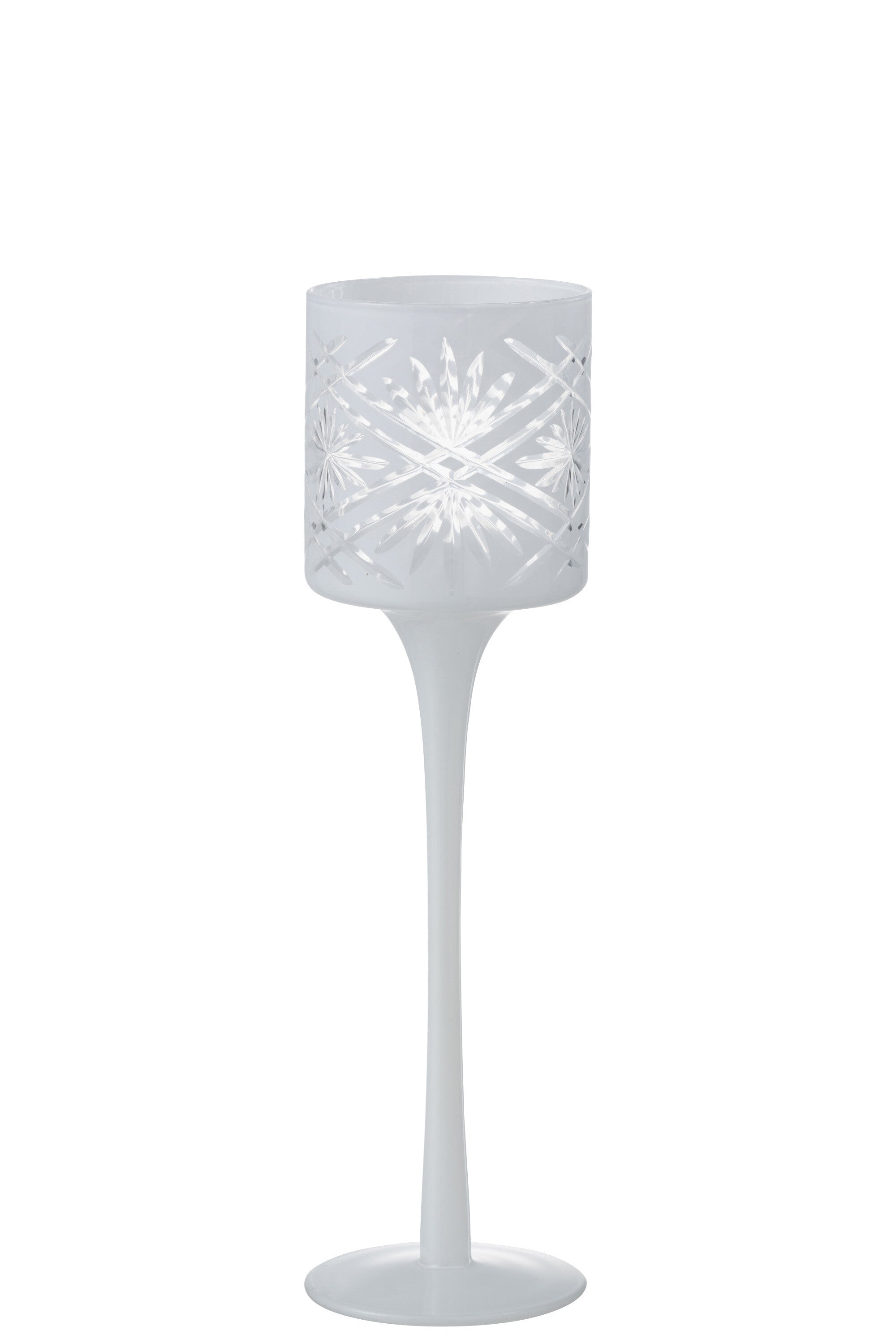 J-Line theelichthouder op voet Santorini - glas - wit - small