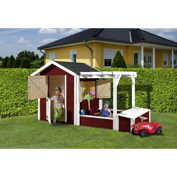 Kinderspielartikel, BxHxT: 286 x 154 x 153 cm, Holz, schwedischrot/weiß