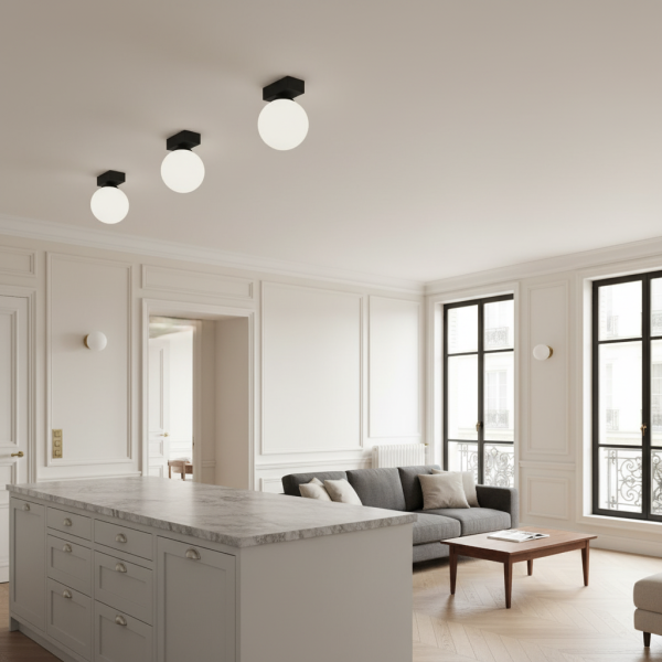 Lampa sufitowa czarna spot EDYLIT loft kula biała 1xE14 ARIAL 13-355