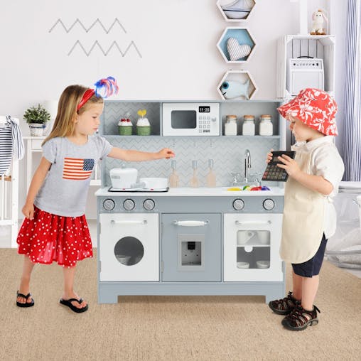 NNECW Wooden Pretend Kitchen Playsetwith Accessories for Kids