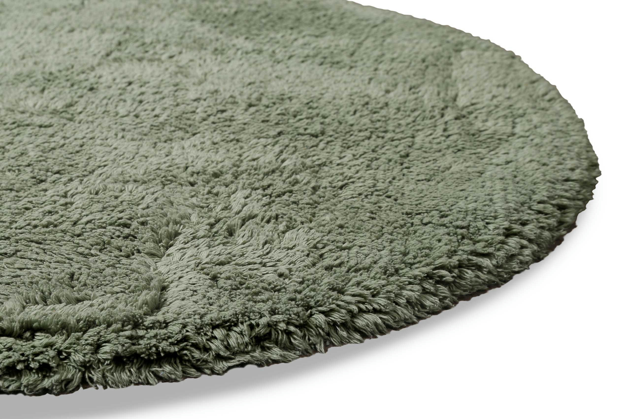 OLE - Tapis de bain rond doux vert kaki coton 90 rd.