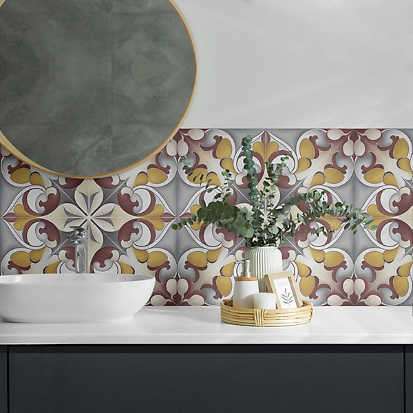 Panneau Décoratif Wallfluent 50x50 cm Motif De Mosaïque Florale 4 pièces