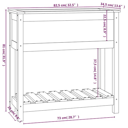 NNEVL Planter with Shelf Grey 82.5x34.5x81 cm Solid Wood Pine