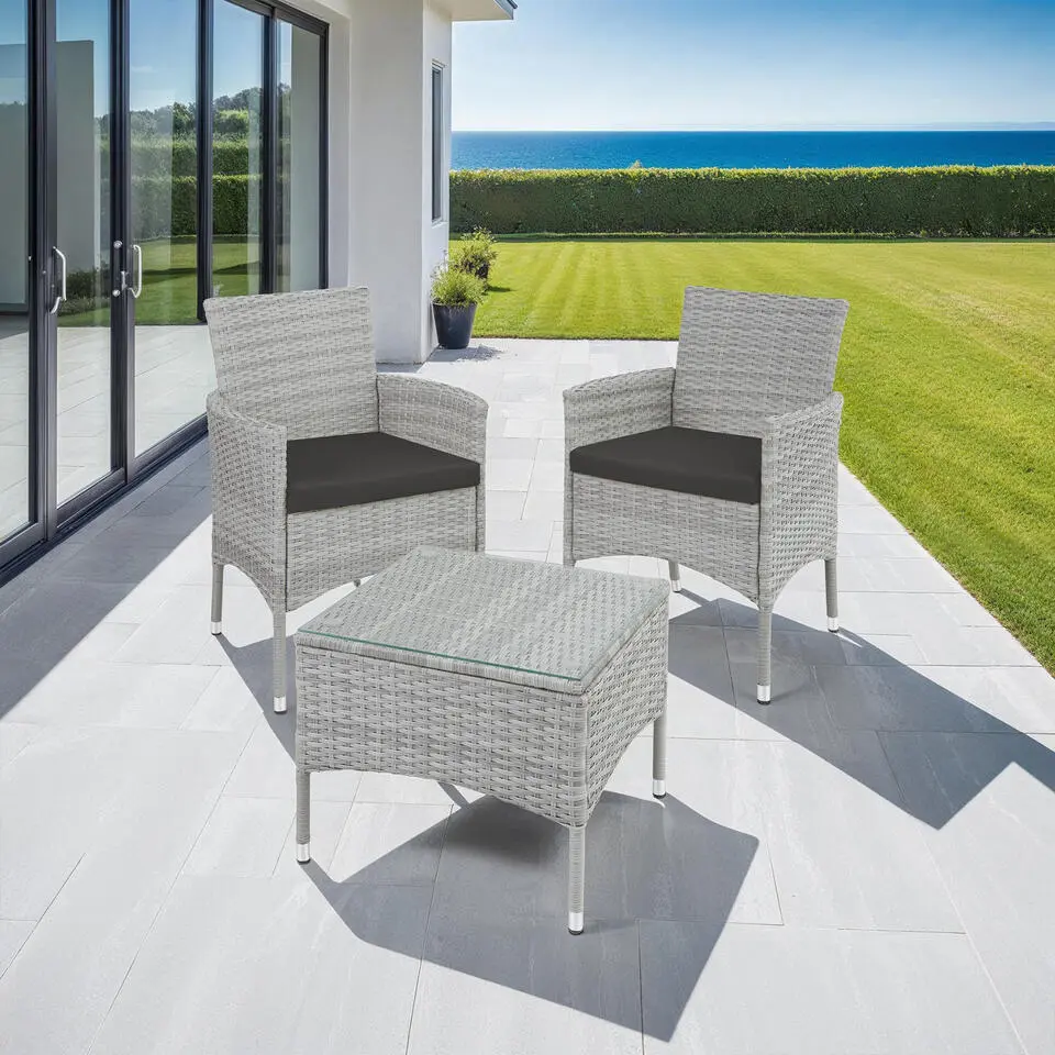 tectake - balkonset Luzern - wicker - lichtgrijs - 403702