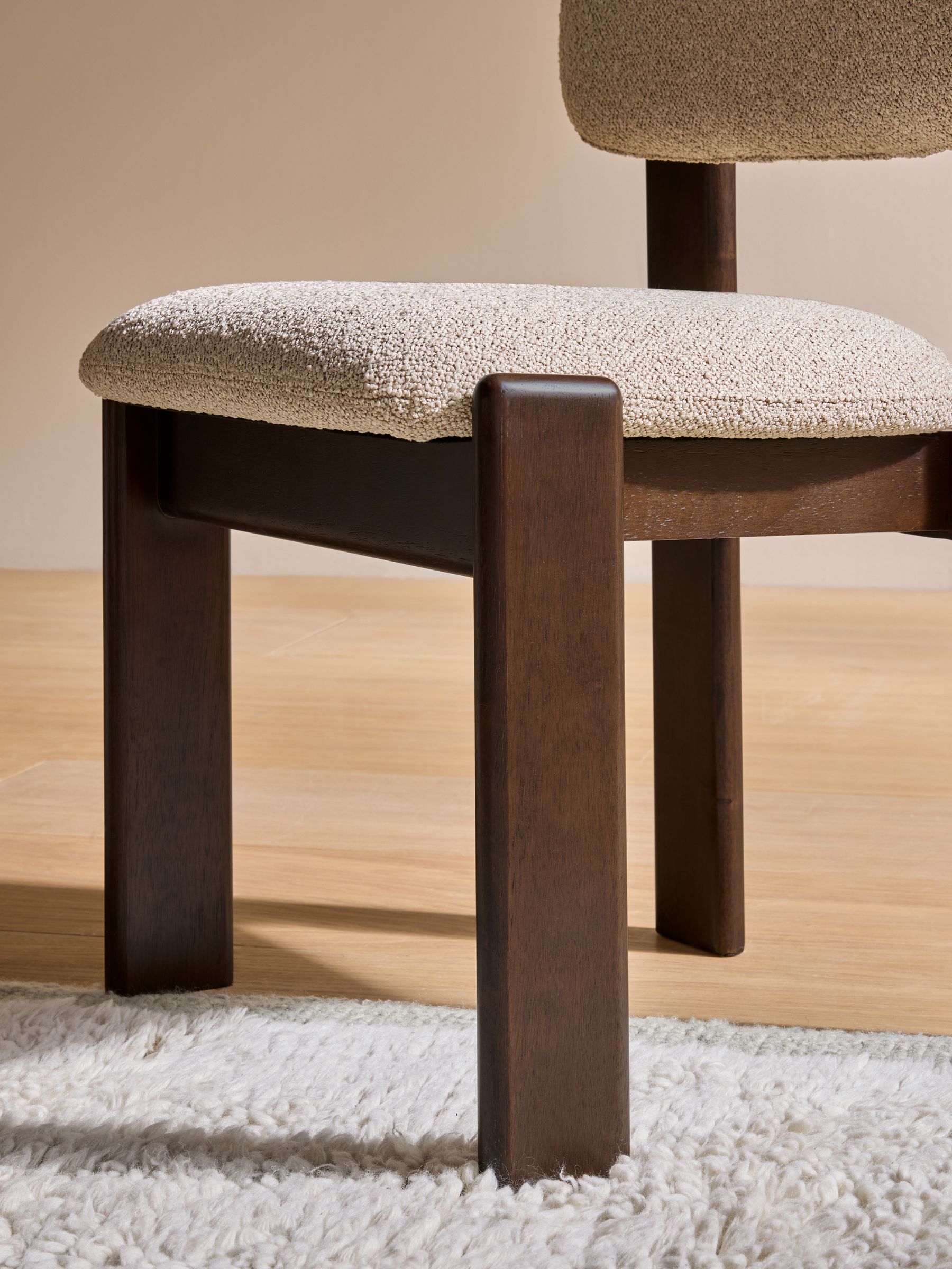 Set of 2 Colton Dark Stain Dining Chairs in Cream Boucle