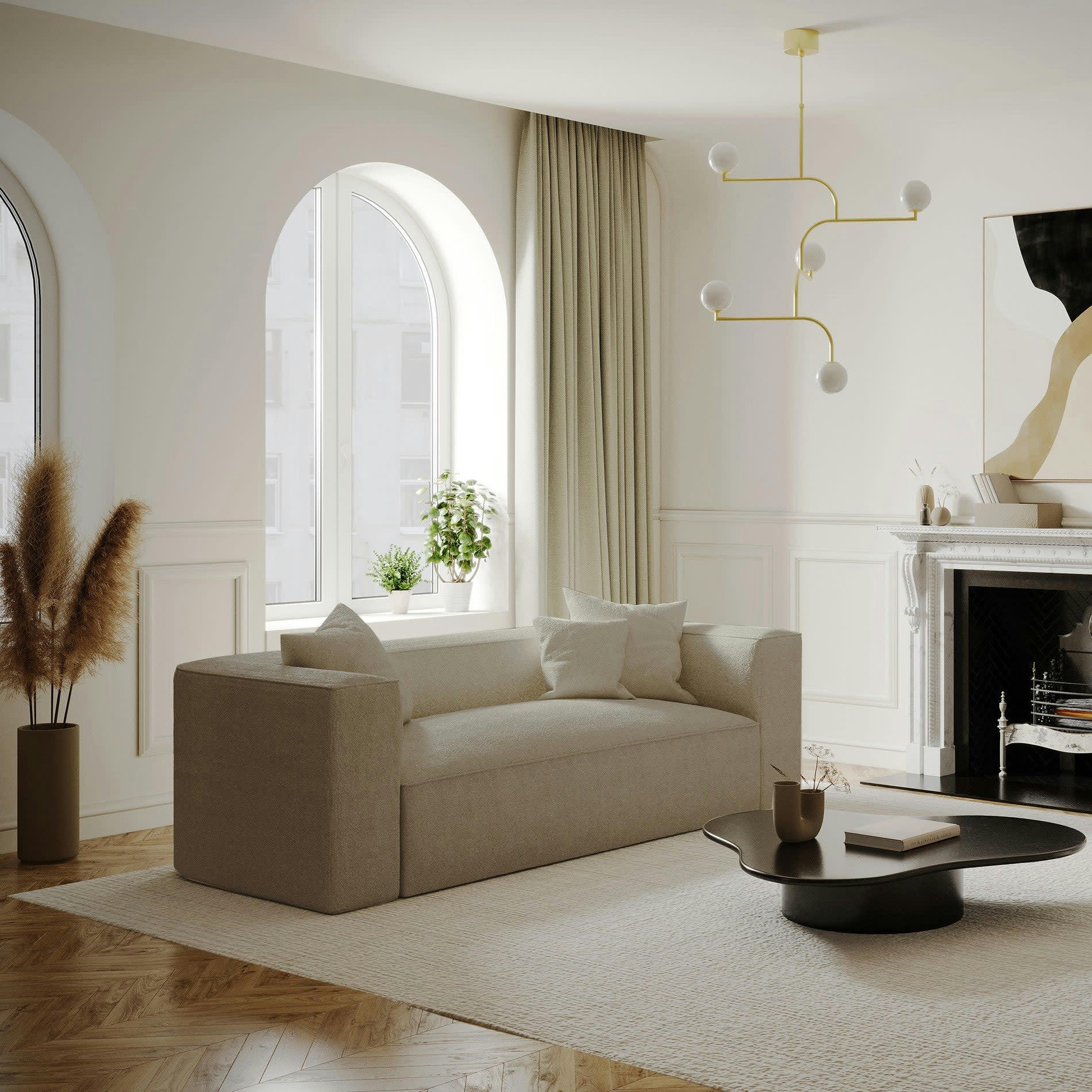 ALMA - Canapé 3 places tissu bouclette taupe