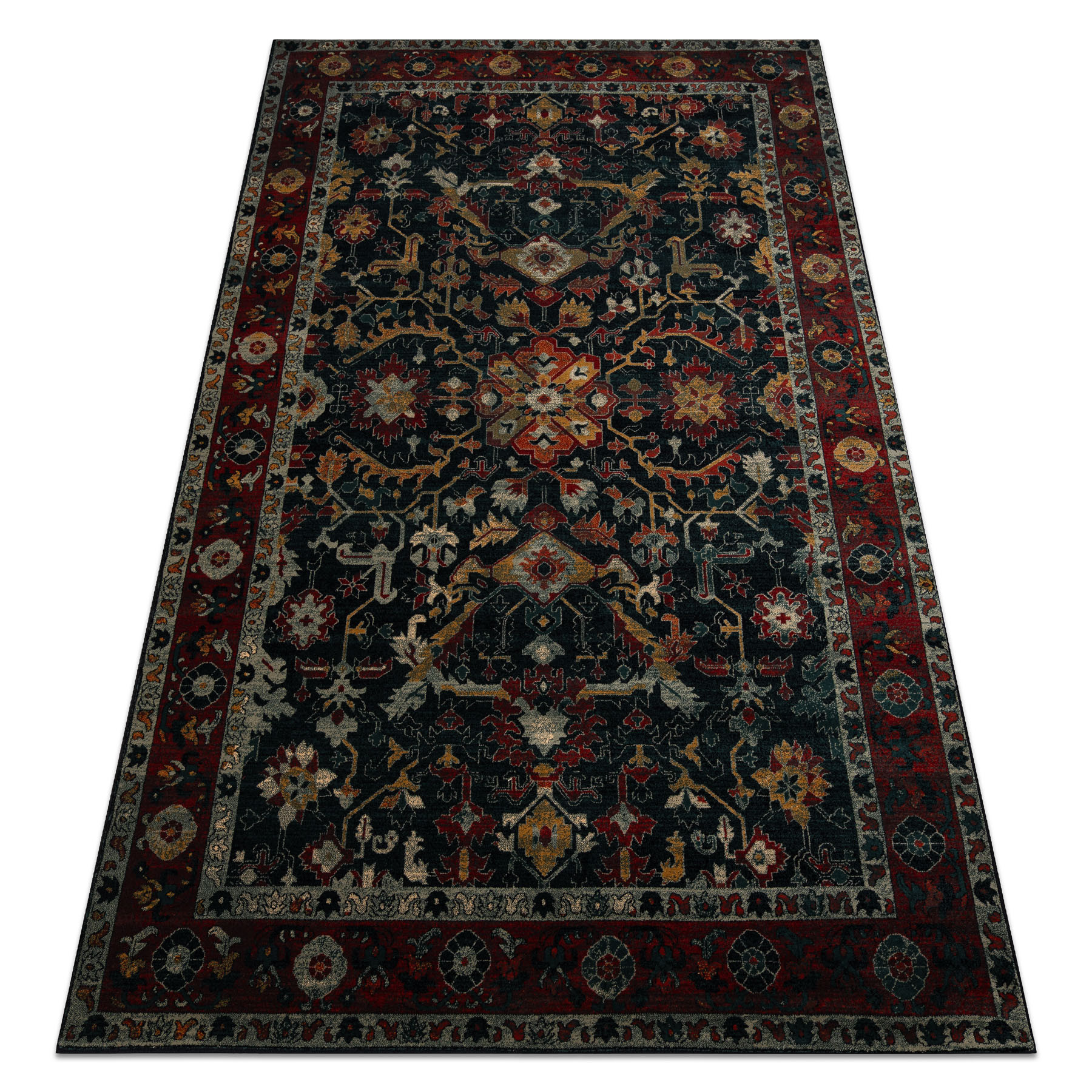 Dywan wełniany POLONIA VERANO Ornament, ramka navy 200x300 cm