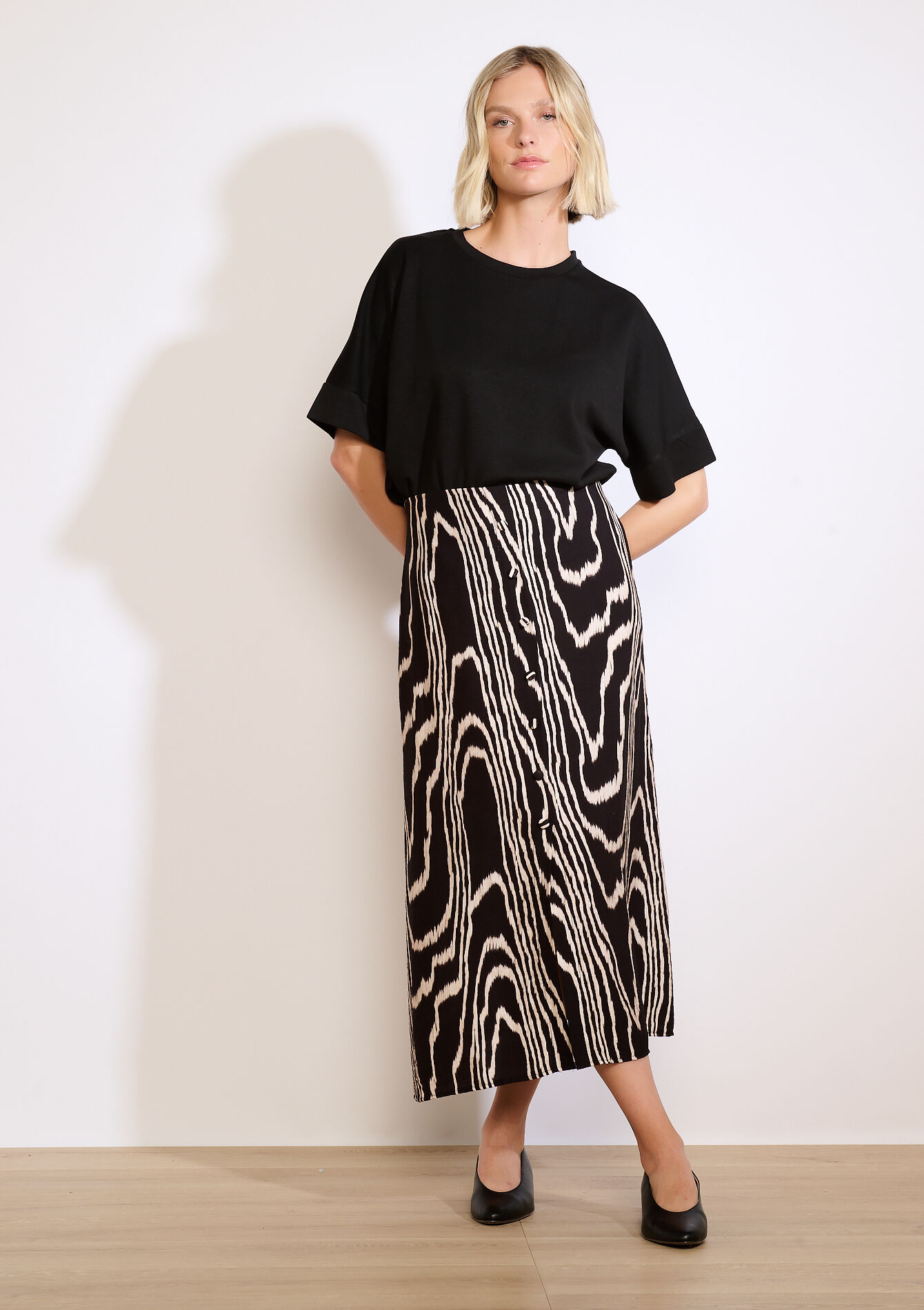 Midi-rok met print en knopen
