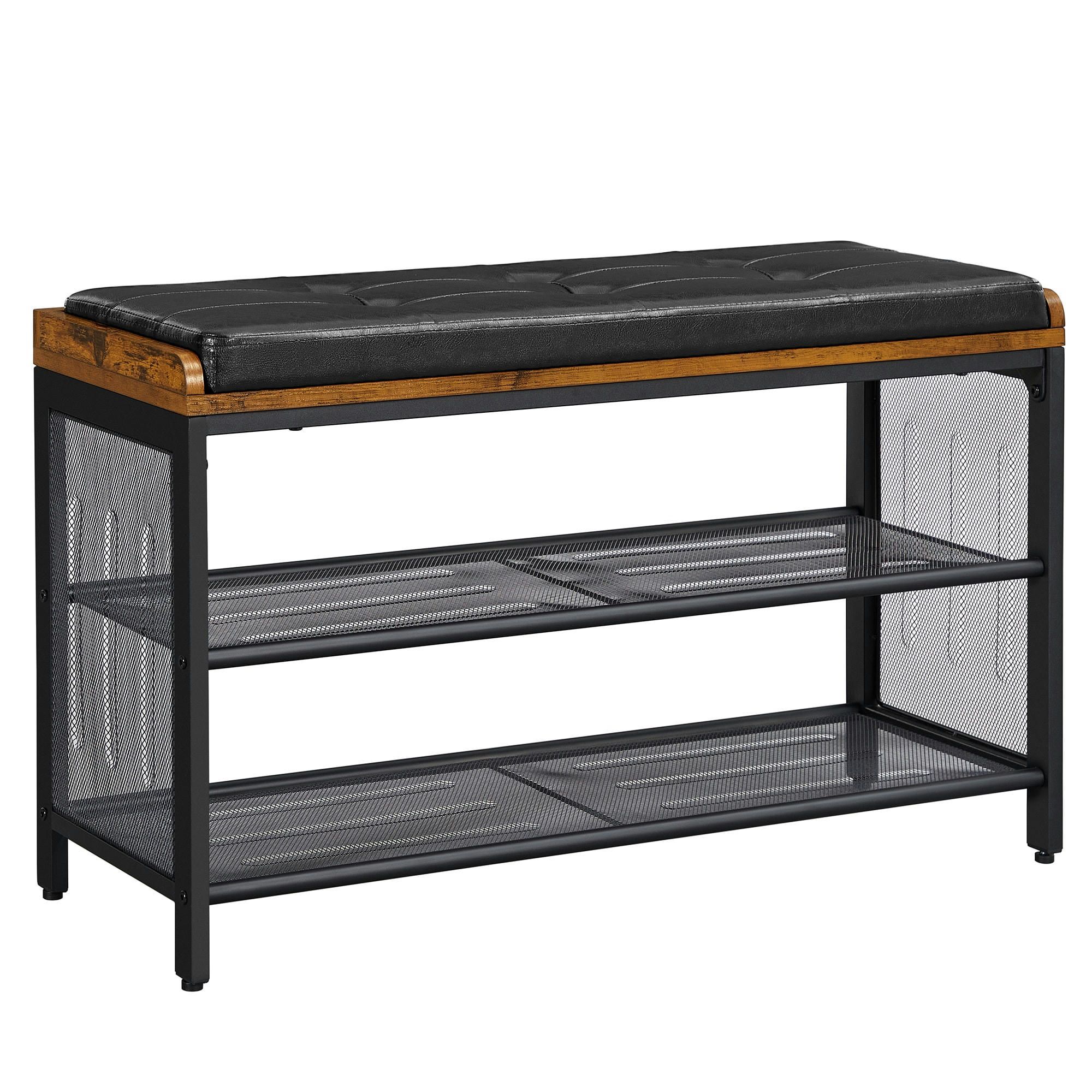 - Banc à chaussures rembourré en PU effet bois marron rustique noir