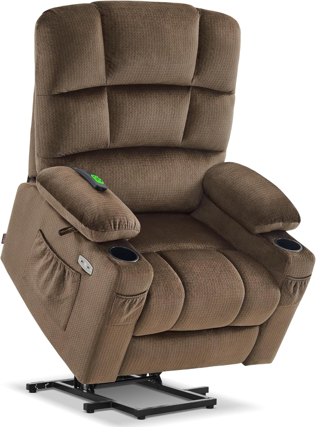 MCombo Large Dual Motor Power Lift Recliner Chair for Elderly, Massage and Heat, Lay Flat, Zero Gravity, Home Button, USB Port, Fabric 7680 (Large, Brown)