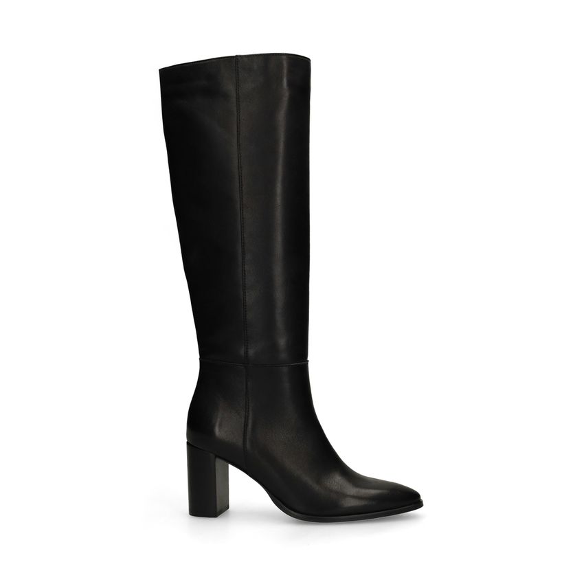 Manfield Zwarte leren hoge laarzen met hak