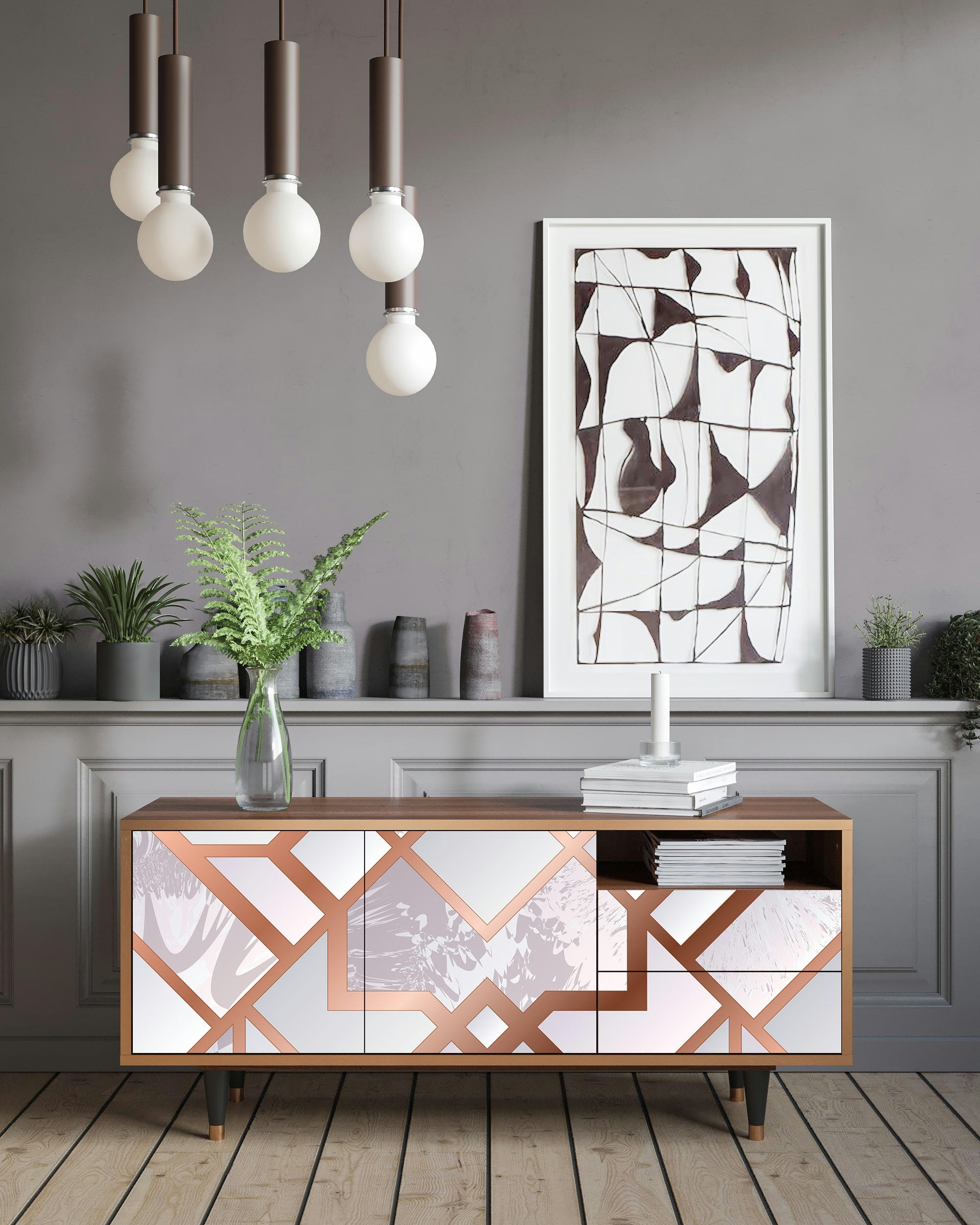 PASTEL FAIRYTALE - Meuble TV  rose clair 2 tiroirs et 2 portes L 125 cm