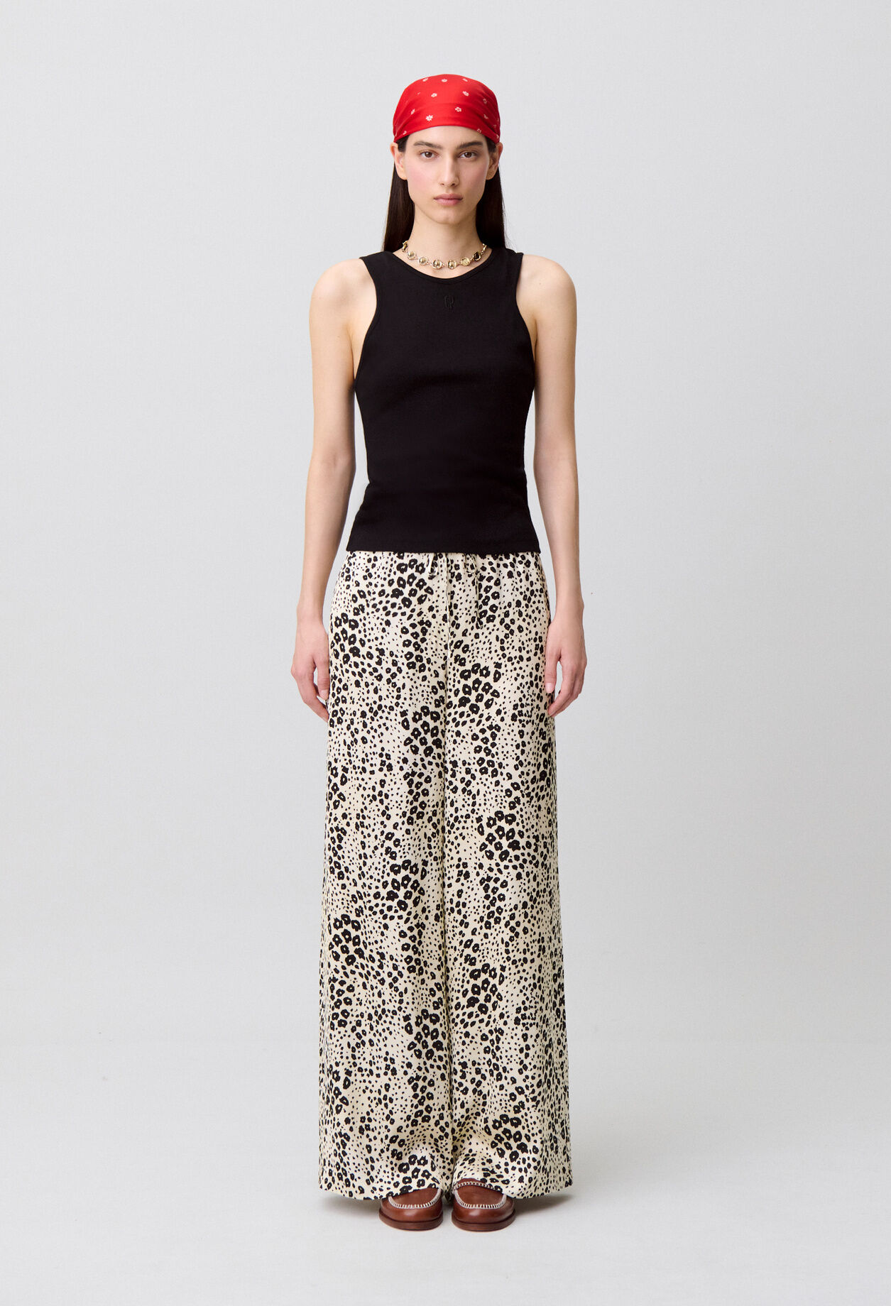 Pantalon large satin léopard
