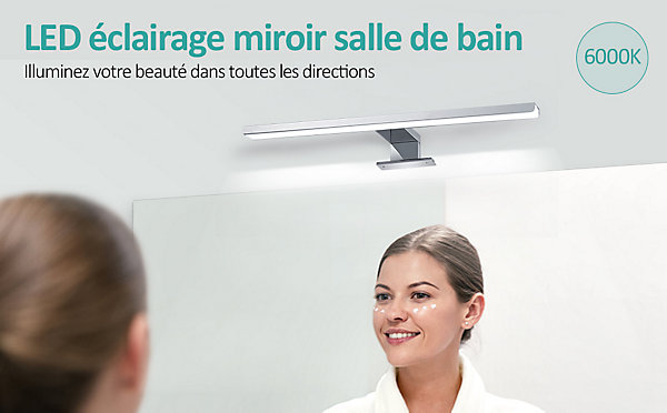 EMKE Applique murale LED pour salle de bain, 40 x 15 cm, 6000 K, blanc, 3 méthodes d'installation