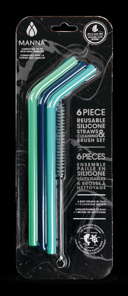 Manna Reusable Silicone Straw Set with Straw Cleaner, 6-pc