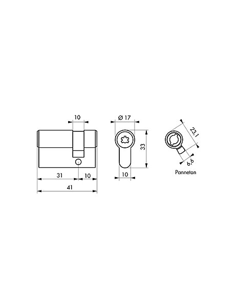 Demi-cylindre de serrure Surveyor, 31x10mm, laiton, anti-arrachement, 4 clés - THIRARD
