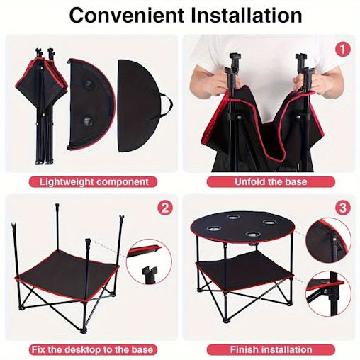 NNETM Folding Camping Table with Cup Holders & Carry Bag