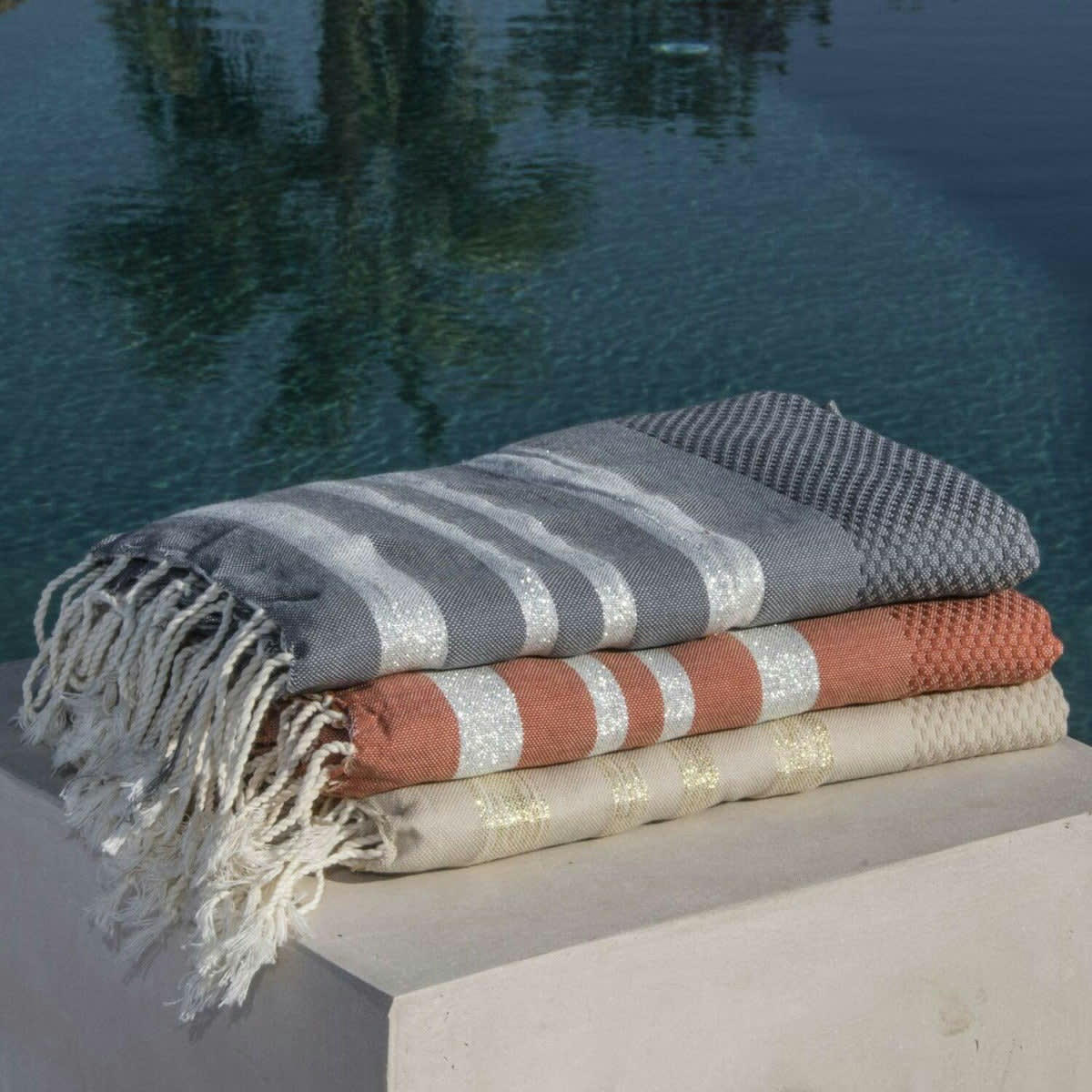HAMPTONS - Fouta lurex coton  100x200 terracotta / argent