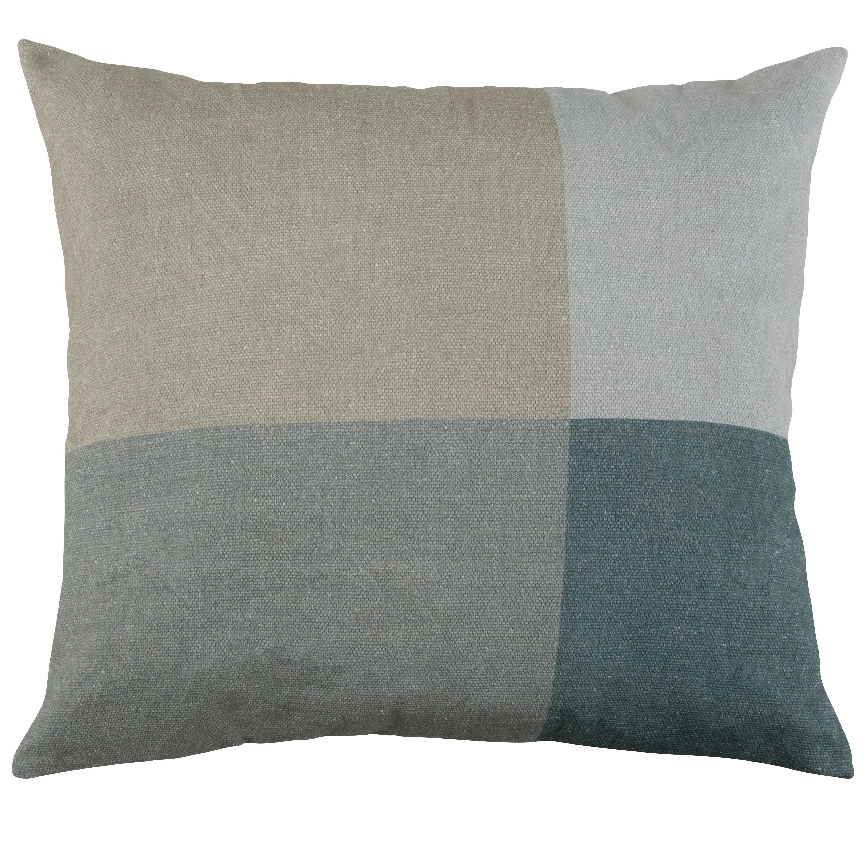 - Coussin de sol en coton vert kaki, gris et bleu