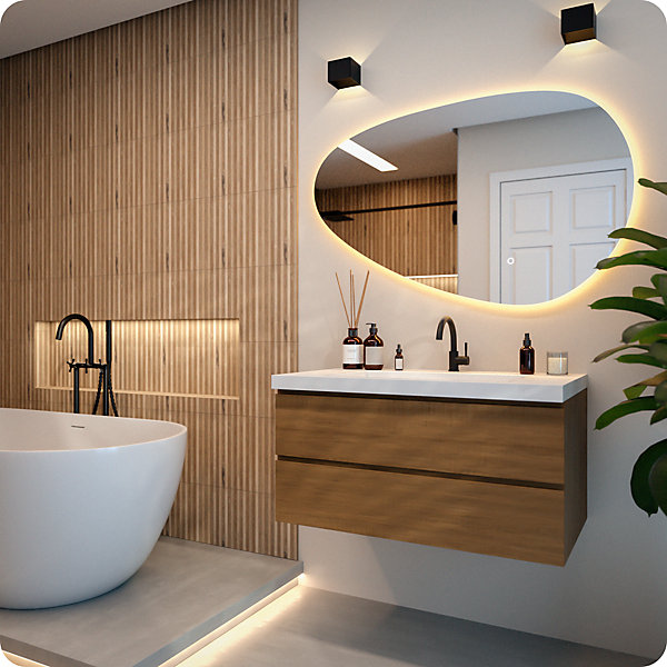 Miroir de salle de bain asymétrique éclairé par LED 120x75cm, antibuée