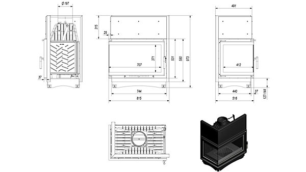 Insert cheminée OLIWIA/L/BS vitre à gauche