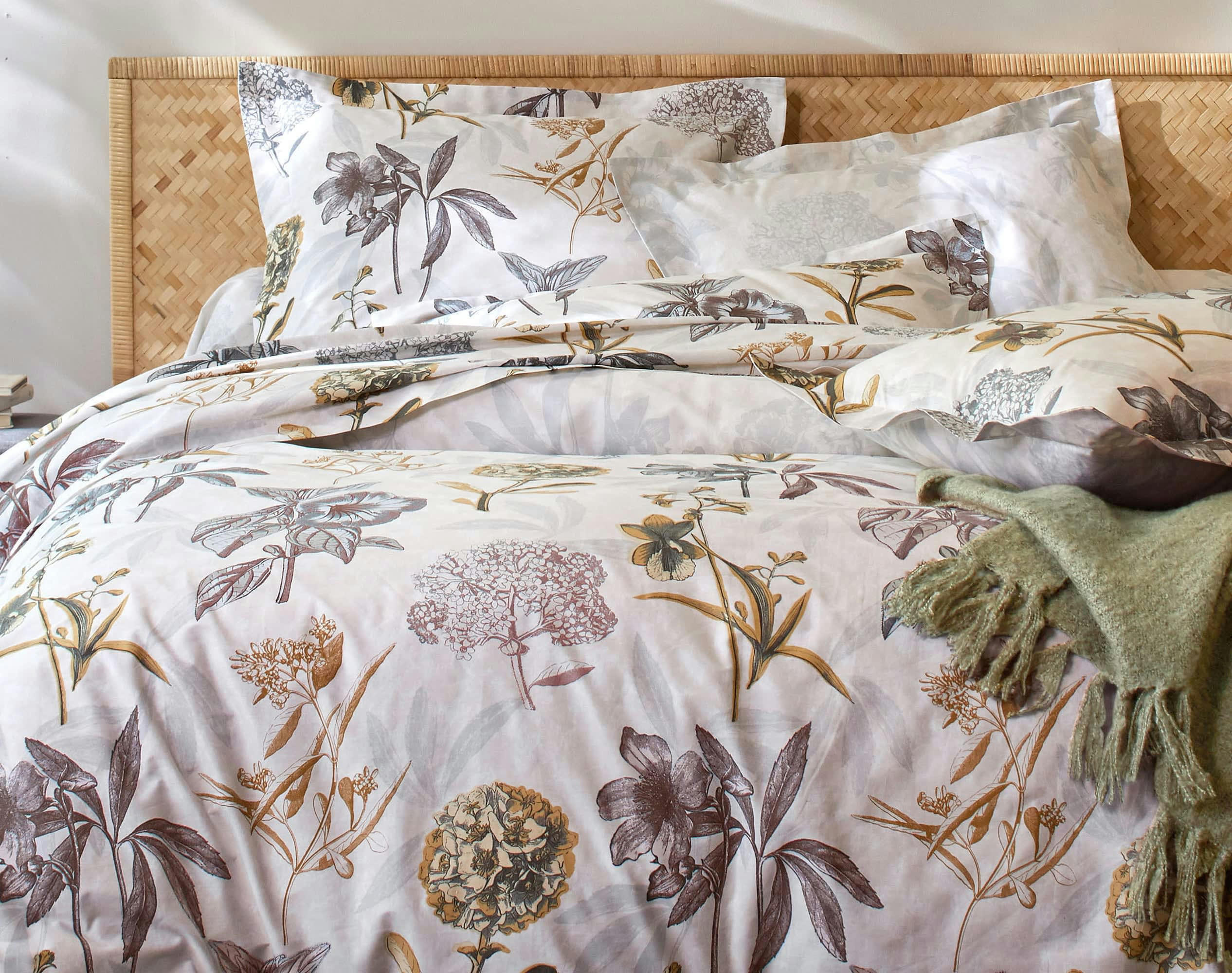 REVE FLEURI - Housse de couette réversible 240x220 en percale de coton gris