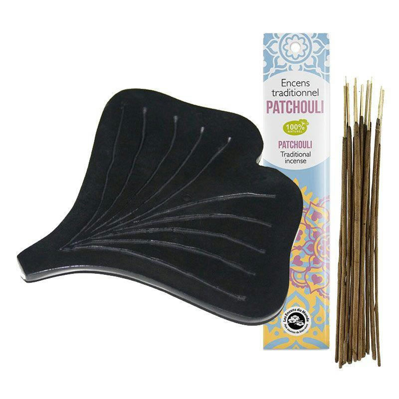 GINKO - Porte-encens ginko + encens indien au patchouli