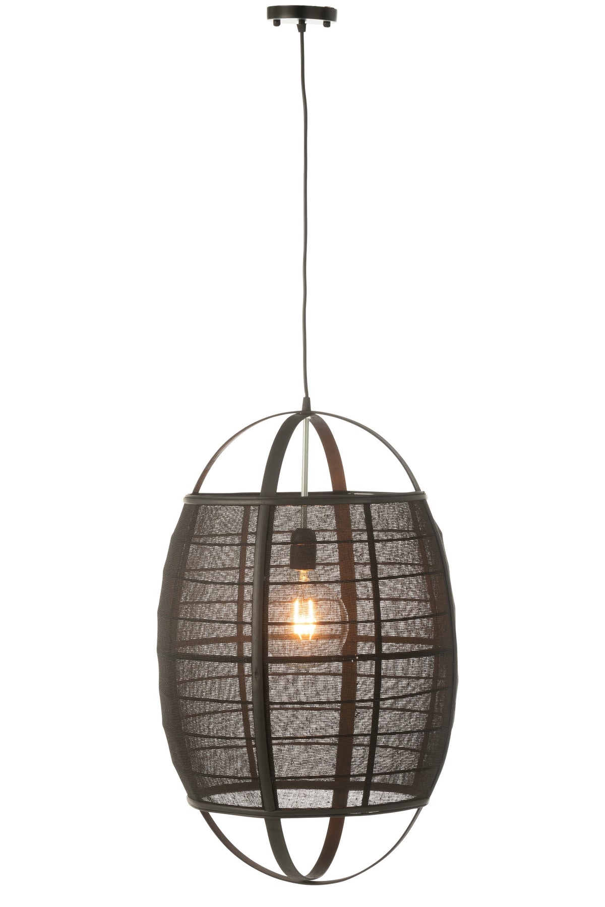 J-Line hanglamp Ion - linnen/bamboe - zwart - large