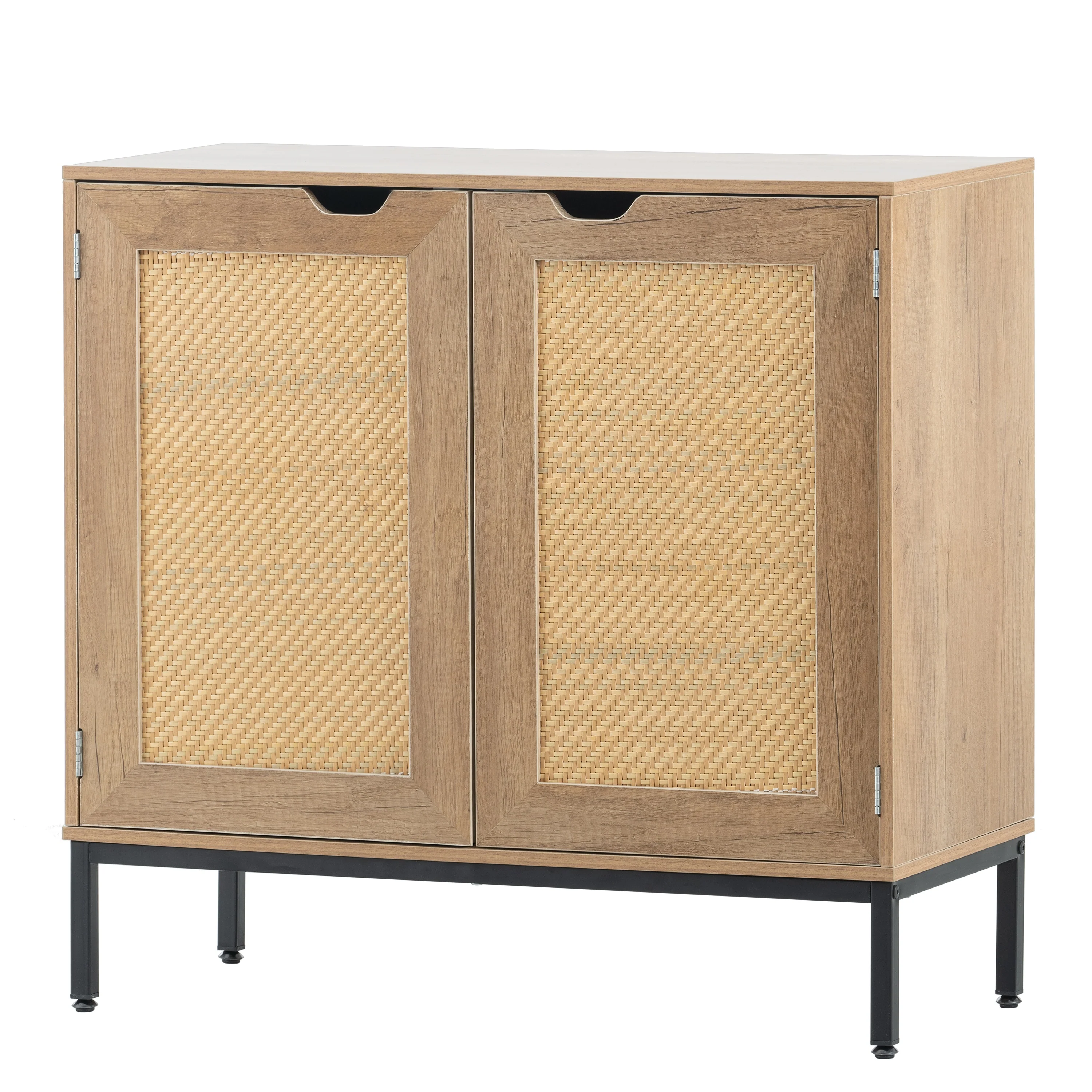 Natural Wood Rustic Accent Storage Cabinet with Rattan Doors - 13.78 x 31.50 x 30.00
