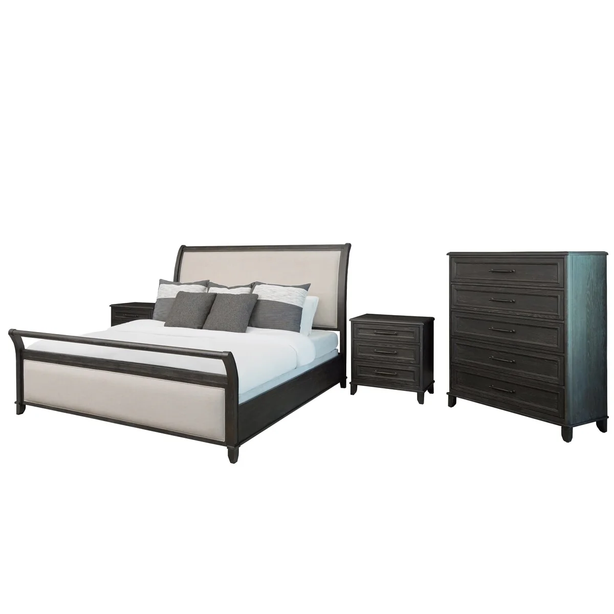 Abbyson Cindi 4 Piece Grey Bedroom Set with Sleigh Bed