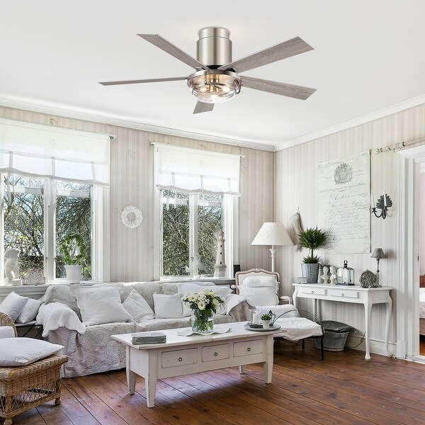 52-in Nickel Indoor Flush Mount Chandelier Ceiling Fan with Light Remote (5-Blade)