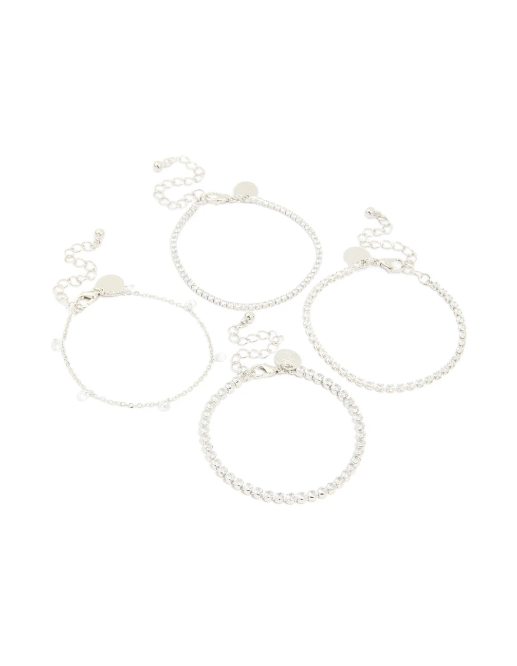 Silver Cubic Zirconia Tennis & Droplet Bracelets 4-Pack