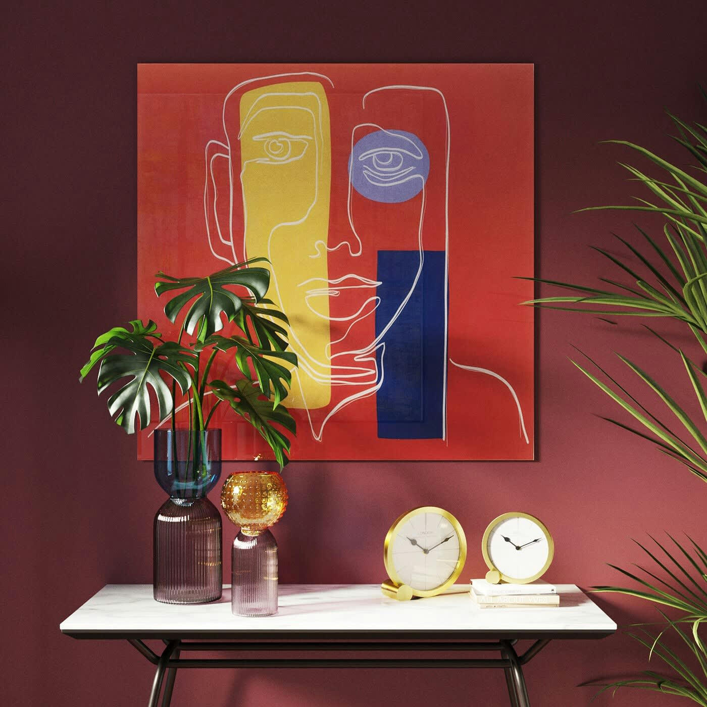 - Tableau en verre visage rouge 100x100cm Kare Design