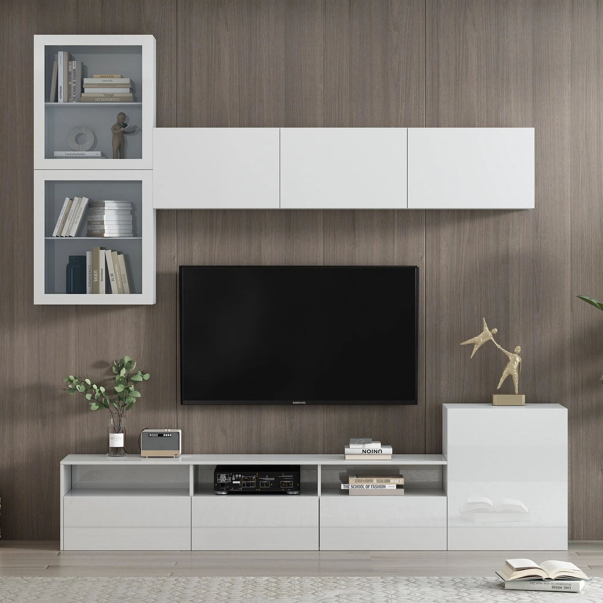 White High Gloss Wall-Mounted TV Stand with Floating Cabinet for TVs Up to 78