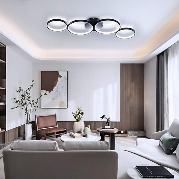 NETTLIFE Plafonnier LED moderne à intensité variable, noir, 88cm, 55 W, avec télécommande, Dimmable 4 Lampes , Design Moderne