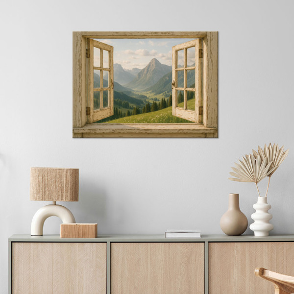 Obraz do salonu sypialni jadalni, Widok z okna na góry Shabby Chic 30x20
