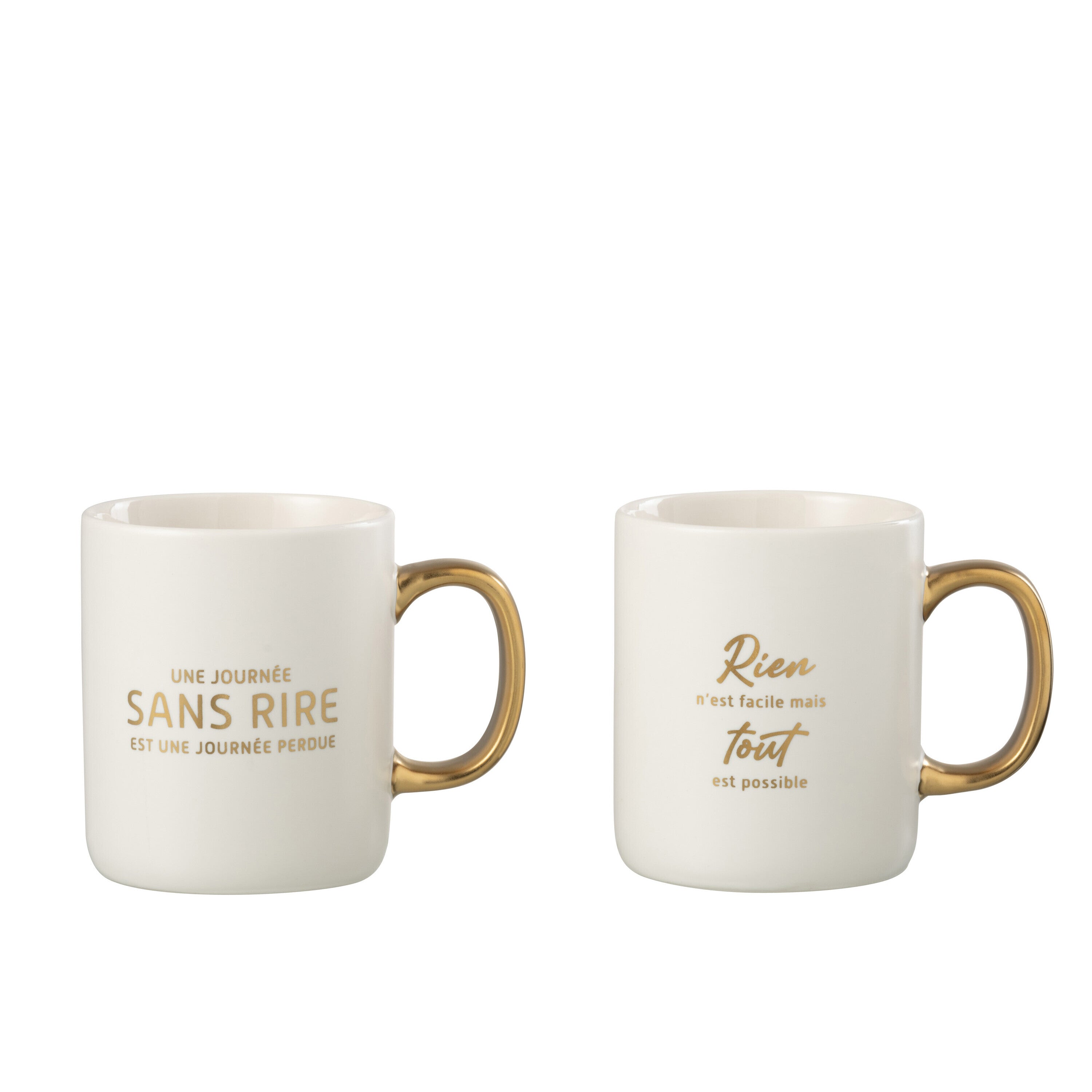 J-Line mok Bericht Positif - porselein - wit goud - 2 stuks