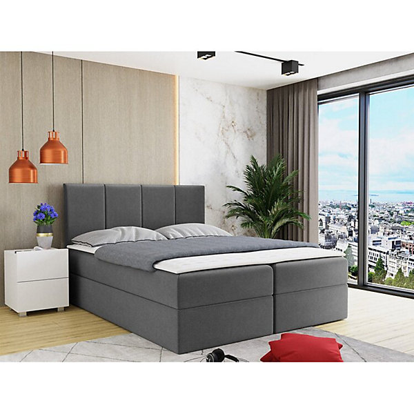 Lit continental Baltimore 147, Double, Gris, Tissu, Disponible