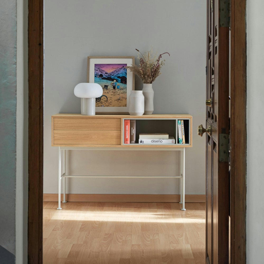 YOKO - Console 2 tiroirs en bois L120cm blanc