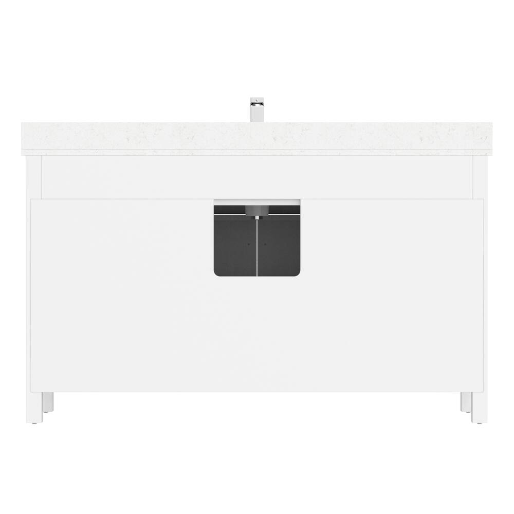 Urban Bathe Terrence Undermount Single Sink Stone Top Bathroom Vanity with Drawer & Cabinet Organizer, White, 60-in