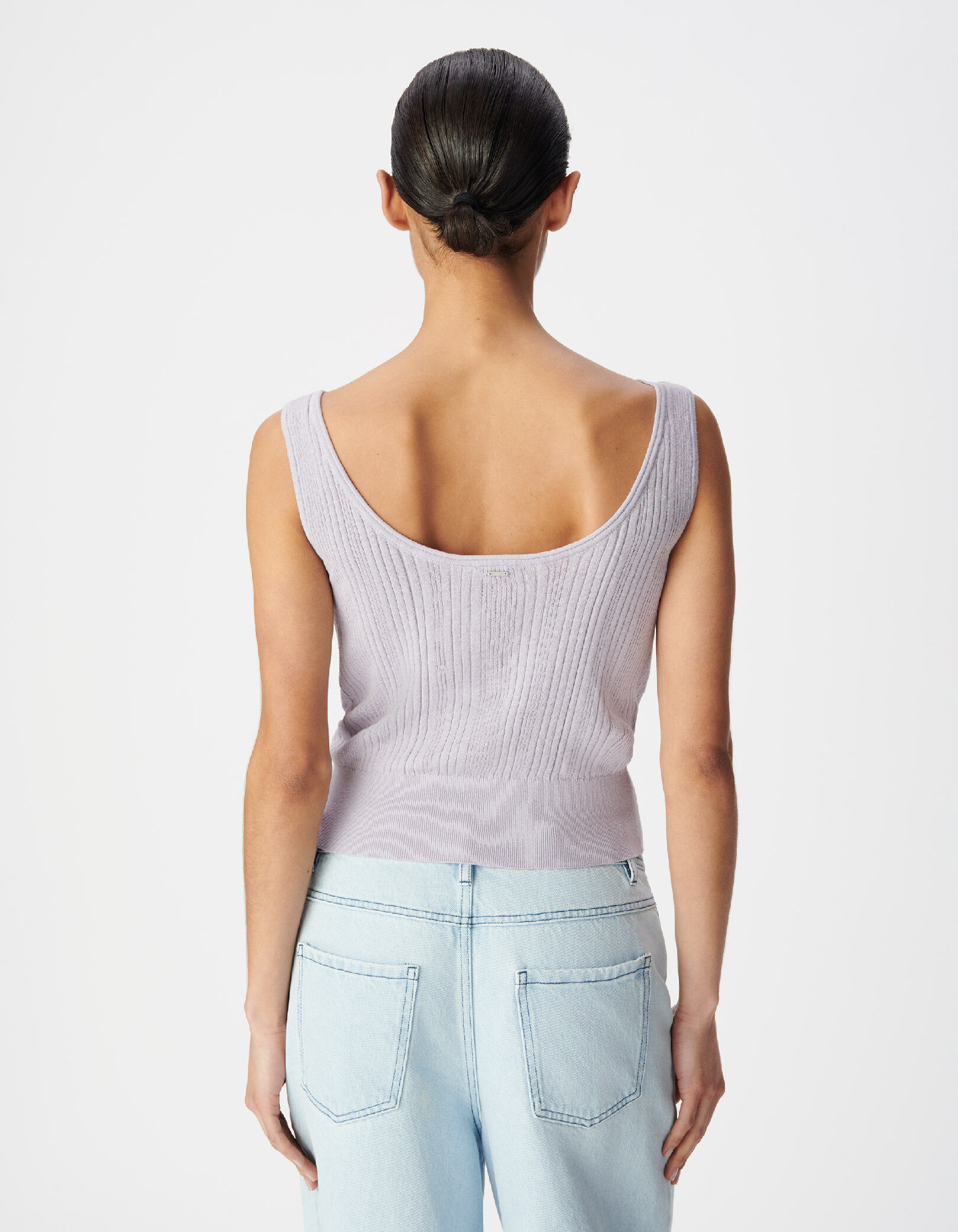 Pull sans manches lilas maille côtelée Femme
