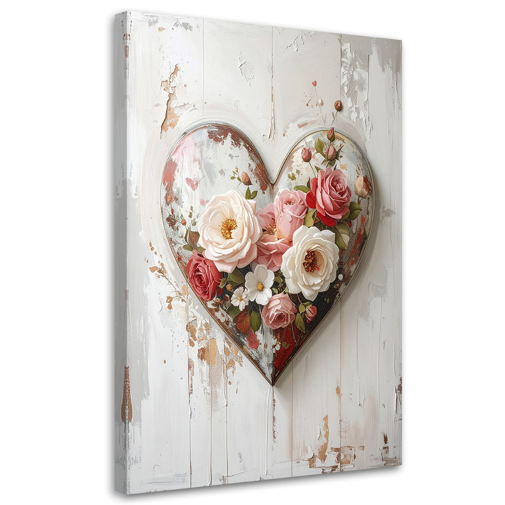 Obraz do salonu sypialni, 3D Serce miłość kwiaty w stylu shabby chic 20x30