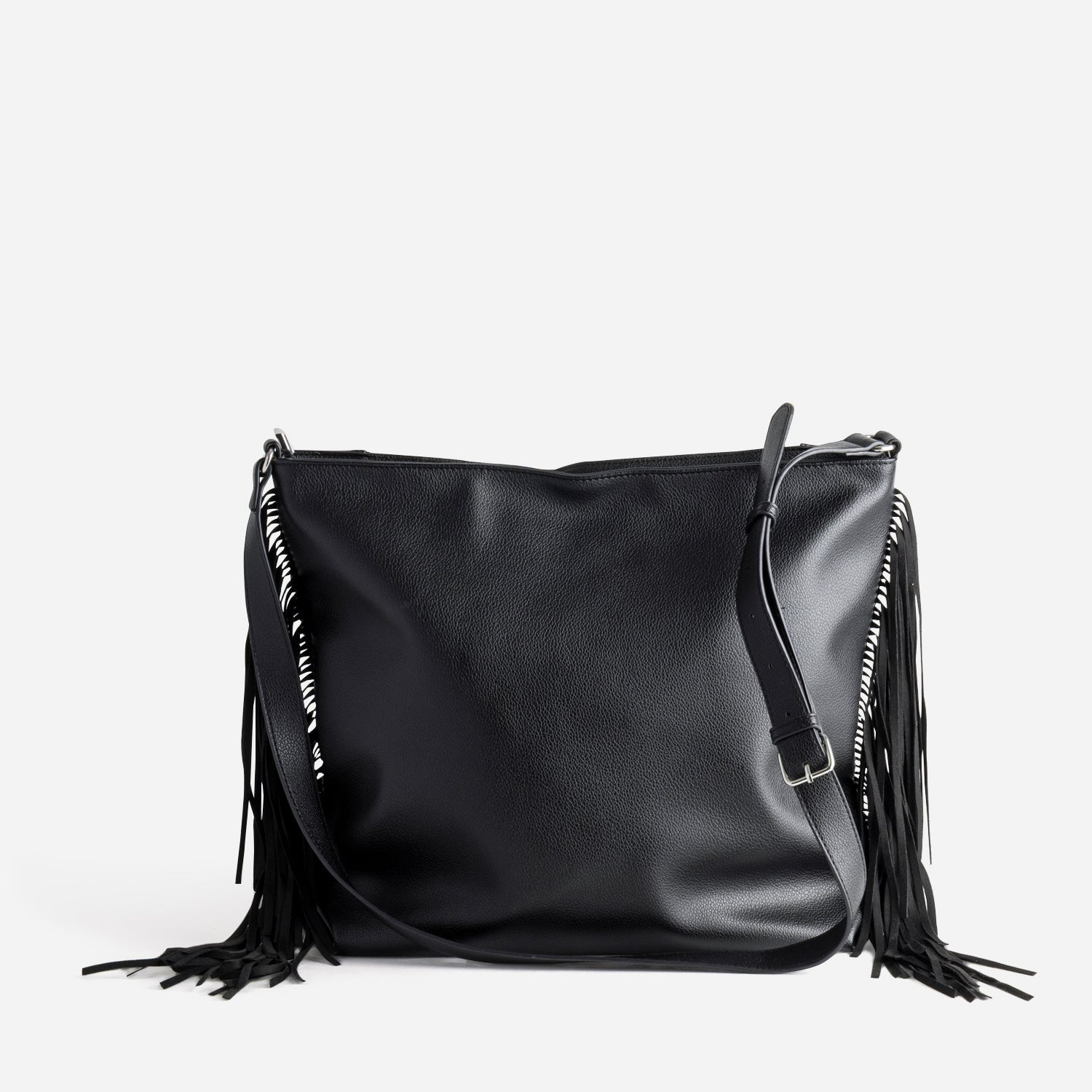 Sac à main TEXTO noir décor clous et franges