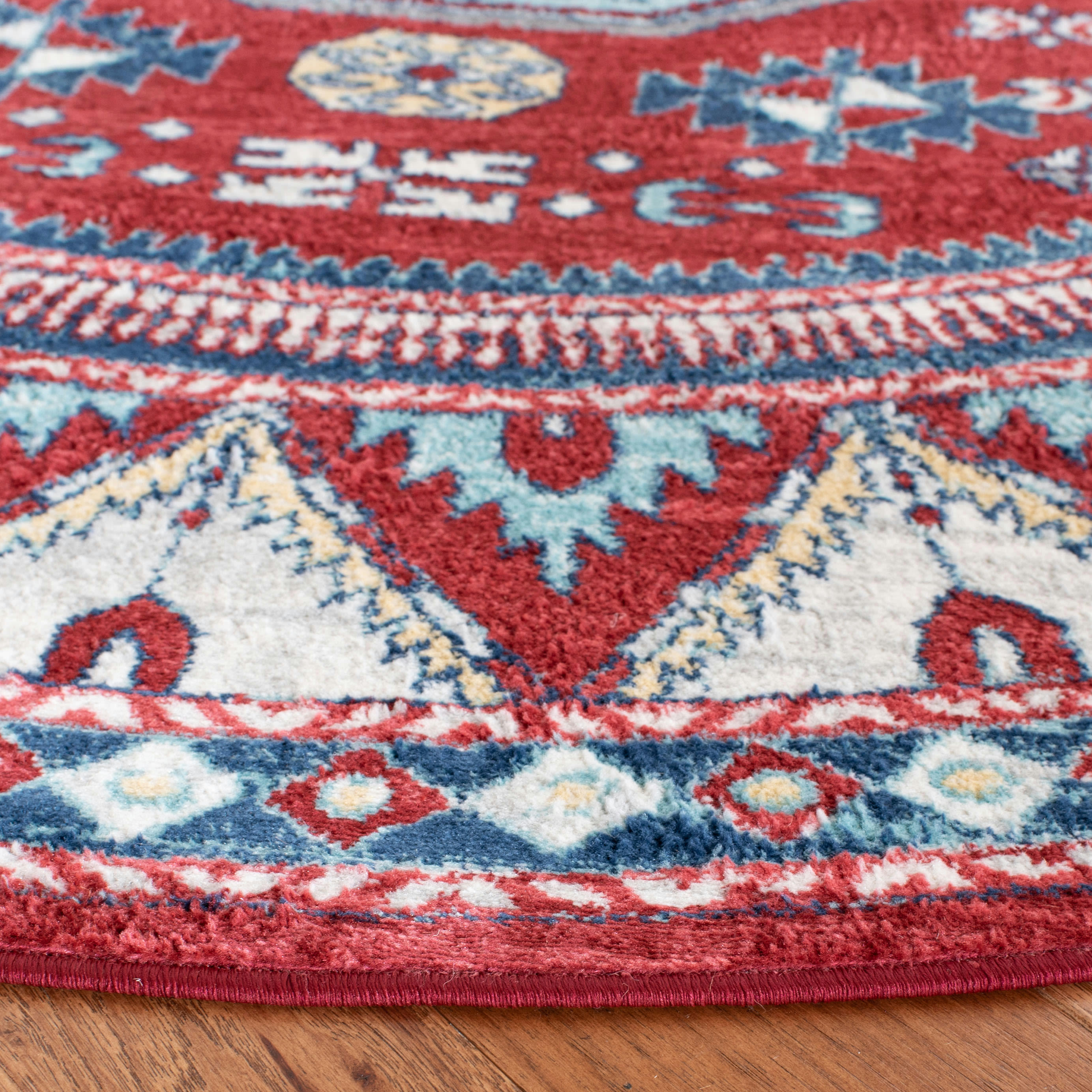 KAZAK - Tapis de salon interieur en rouge & bleu, 201 x 201 cm