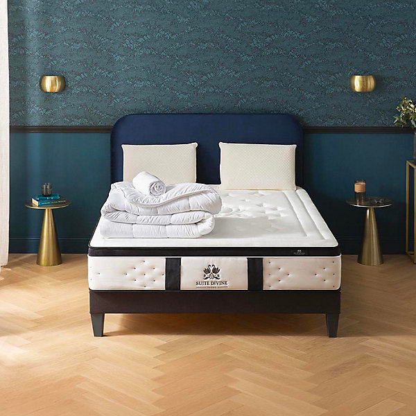 Pack Suite Divine 160x200 cm Matelas Mousse   Sommier Bois   Accessoires