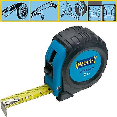 Mètre-ruban Hazet 2154N-2 2 m acier, boîtier anti-chocs bi-matière, ruban 16 mm